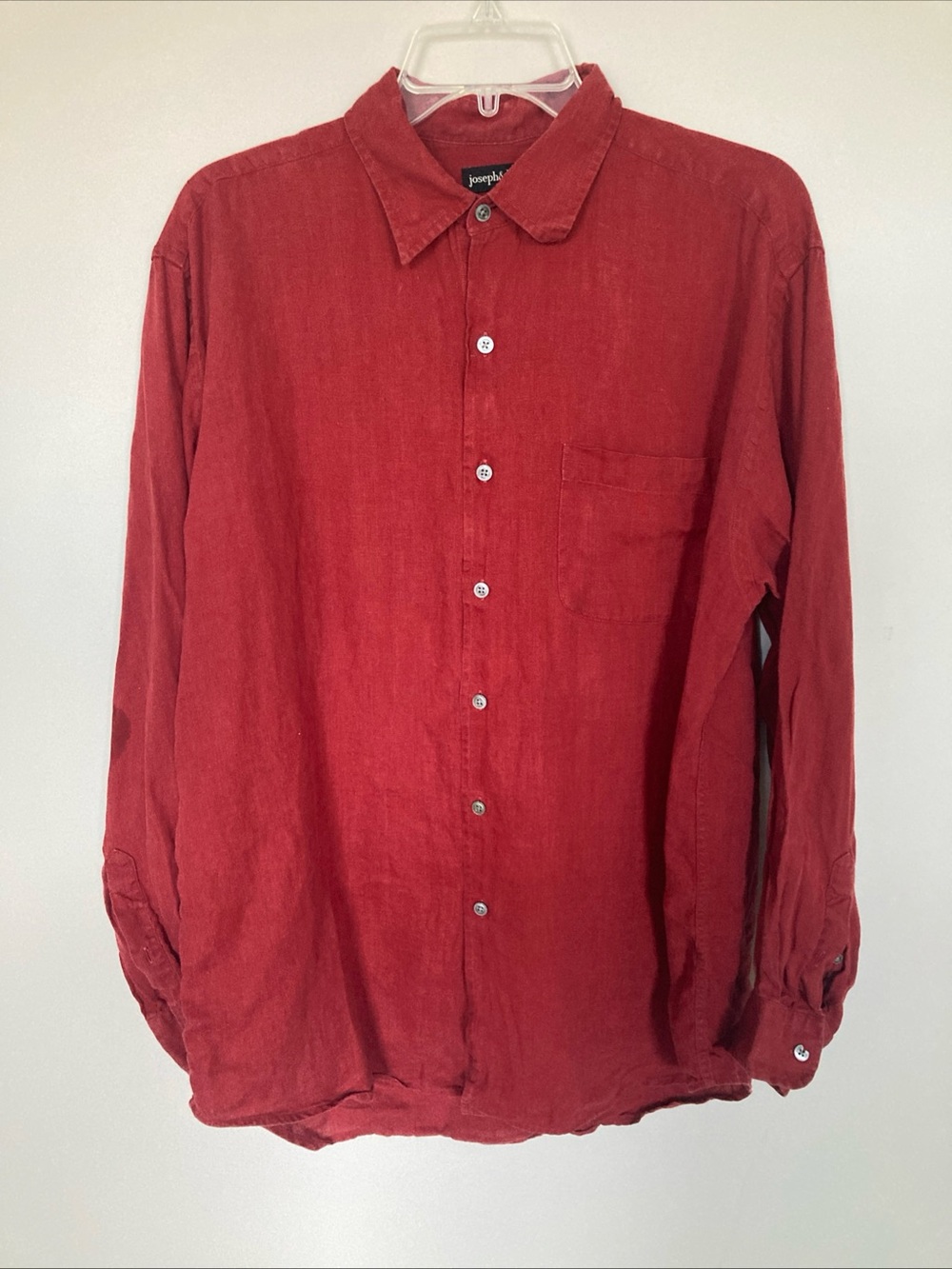 Joseph & Lyman Mens Red 100% Italian Linen Long Sleeve Button Down Shirt M